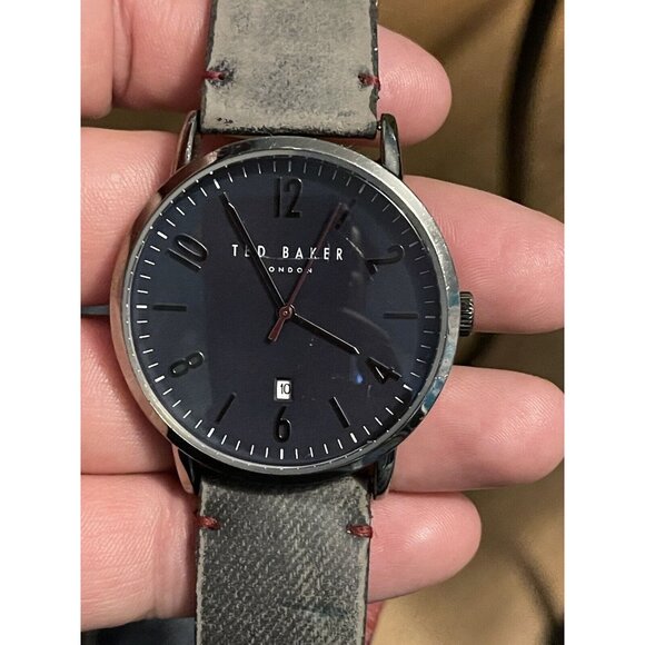 TED BAKER TE50651002  BLACK DIAL GRAY LEATHER STRAP MENS 30MM WATCH Needs Batery - Picture 1 of 14